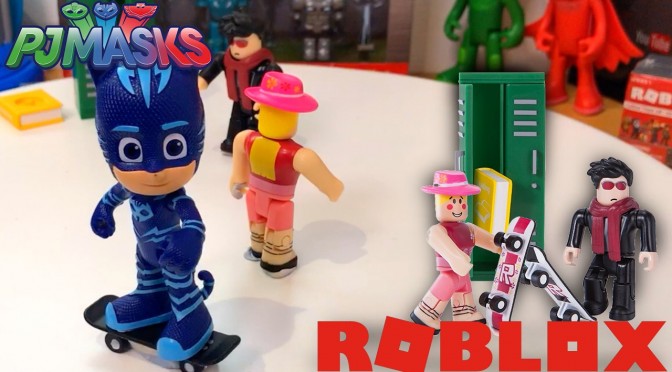 Pj Masks Toys Catboy Goes To Roblox High School To Skateboard